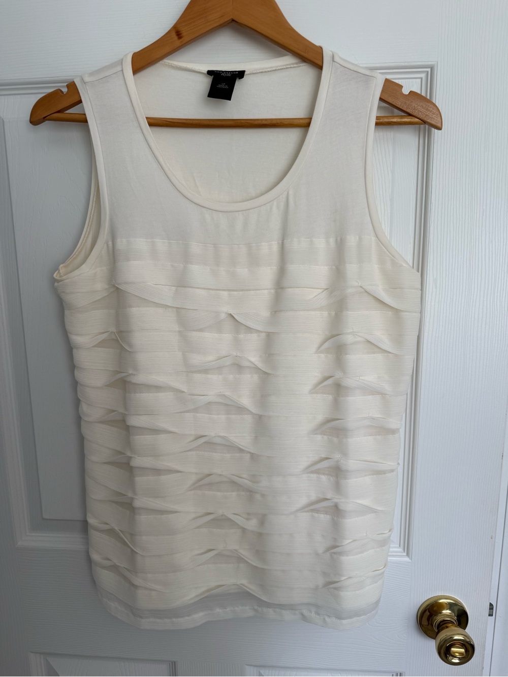 Ann Taylor Cream Layered Ruffle Tank